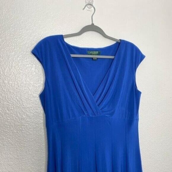 Lauren Ralph Lauren Women's Plus Size 14 Blue Short Sleeve V-Neck Causal Dress - Picture 5 of 13